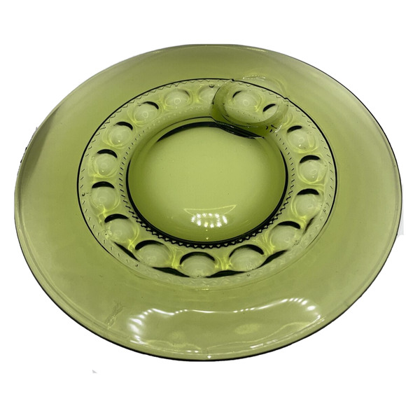 Vintage Indiana Glass Green Kings Crown Thumbprint Snack Plate Six Available - Picture 6 of 15